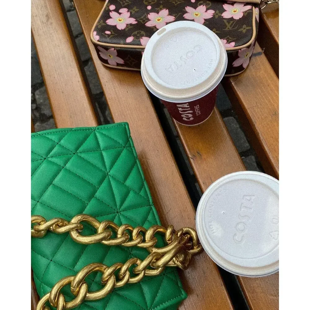 ZARA Green Quilted Chain Shoulder Bag NWT Gold Chain Purse OS